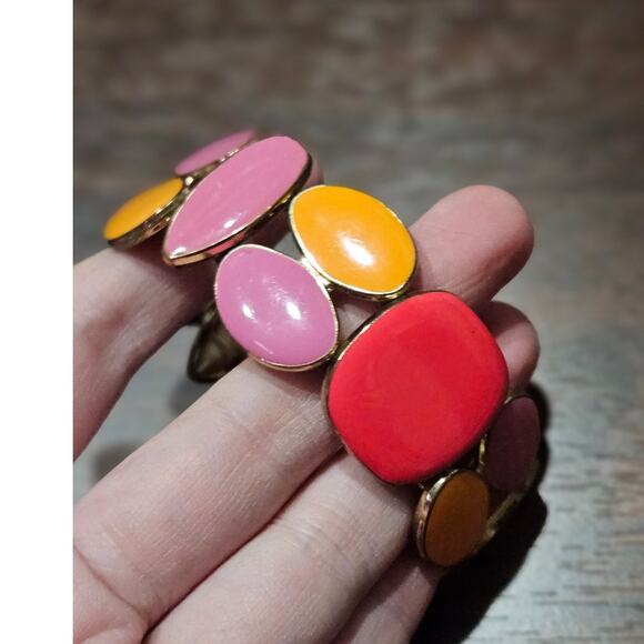 Eclectic Funky Colorful Enamel Statement Stretch Bracelet from Estate Sale - Picture 3 of 8